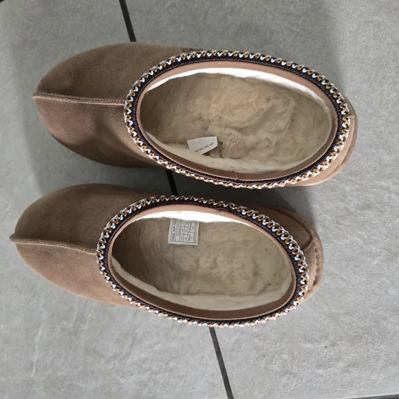 UGG Tasman Tan Sheepskin Slippers with Plush Lining - Picture 3 of 5